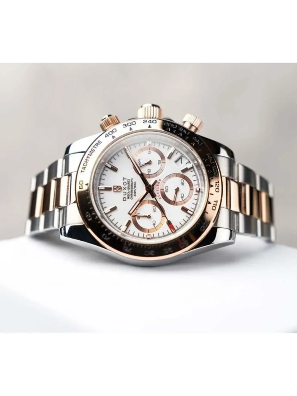 NWT Duxot Accelero Chronograph Tachymeter White Dial Men's Watch